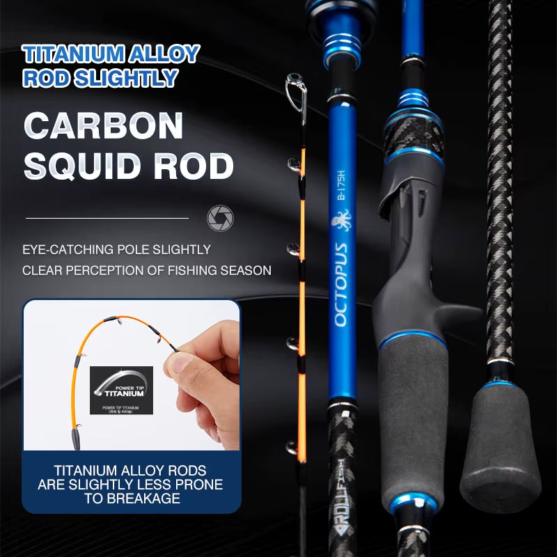 ROLLFISH Titanium Tip Octopus Squid Cuttle Fishing Rod 1.75M/5.74FT Action 8:2 Carbon Fiber Casting Saltwater Boat Jigging Rod