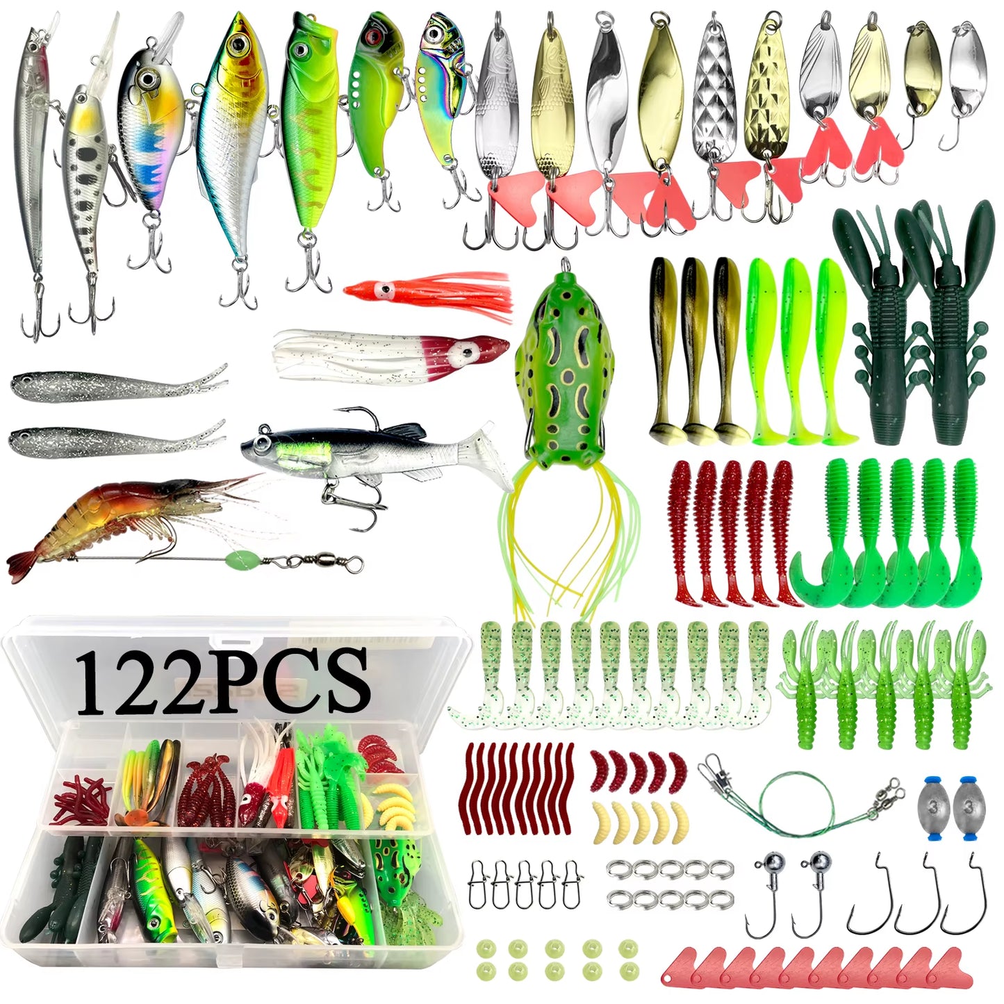 78/122/284Pcs Fishing Lures Kit for Topwater Bait Rigs Tackle Kit for Bass Trout Salmon Fishing Accessories
