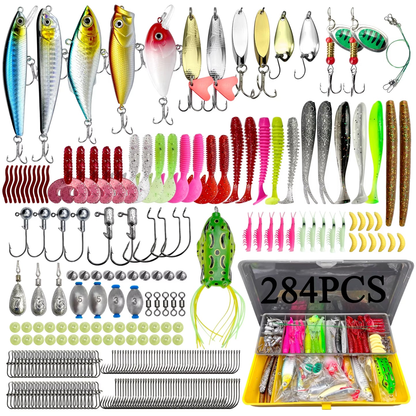 78/122/284Pcs Fishing Lures Kit for Topwater Bait Rigs Tackle Kit for Bass Trout Salmon Fishing Accessories