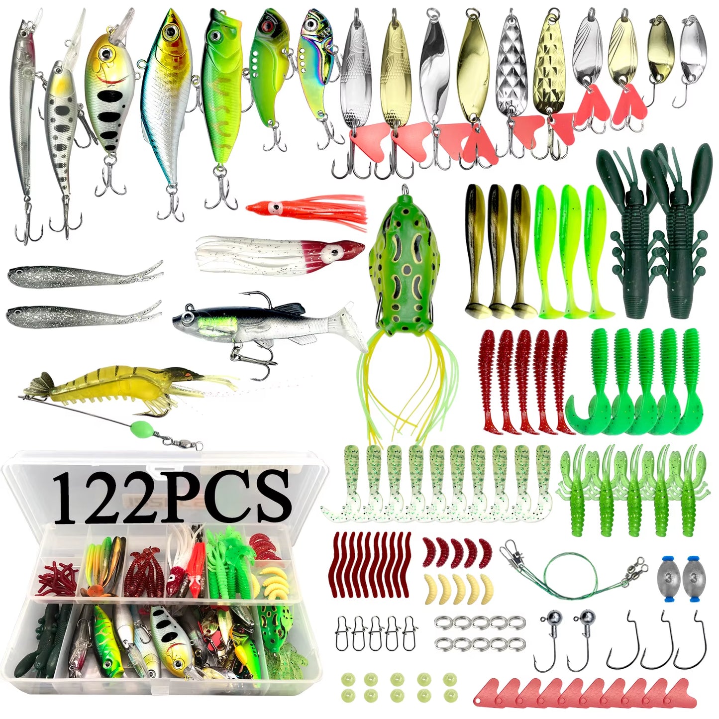 78/122/284Pcs Fishing Lures Kit for Topwater Bait Rigs Tackle Kit for Bass Trout Salmon Fishing Accessories