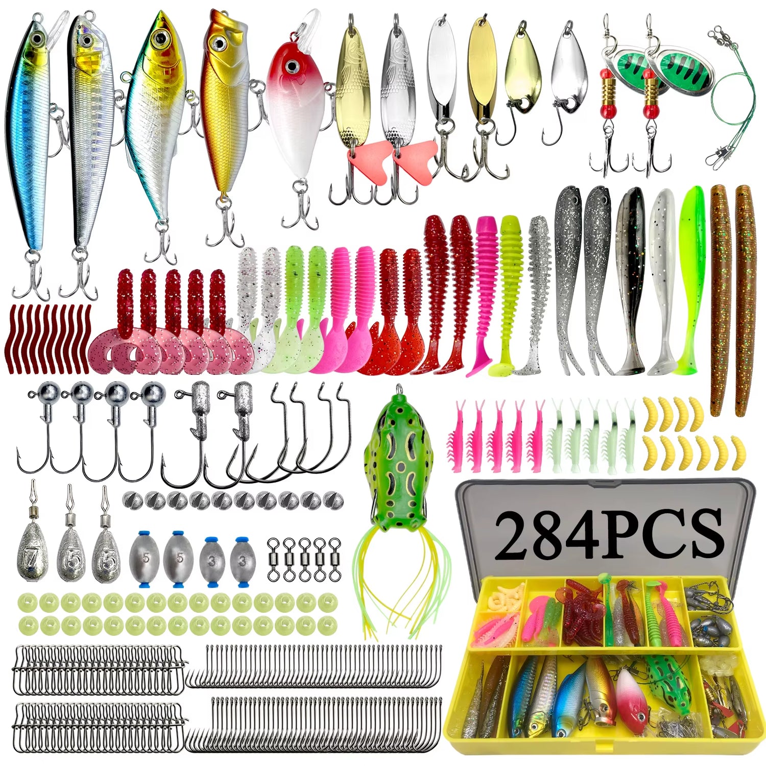 78/122/284Pcs Fishing Lures Kit for Topwater Bait Rigs Tackle Kit for Bass Trout Salmon Fishing Accessories