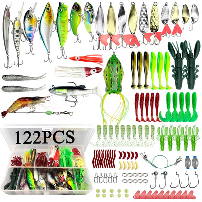78/122/284Pcs Fishing Lures Kit for Topwater Bait Rigs Tackle Kit for Bass Trout Salmon Fishing Accessories
