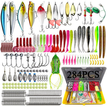 78/122/284Pcs Fishing Lures Kit for Topwater Bait Rigs Tackle Kit for Bass Trout Salmon Fishing Accessories