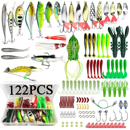 78/122/284Pcs Fishing Lures Kit for Topwater Bait Rigs Tackle Kit for Bass Trout Salmon Fishing Accessories